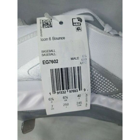 Adidas White Metal Baseball Cleats Icon 6 Bounce White/Silver Men\'s Size‎ 7 New.